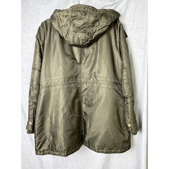 Guess Olive Sherpa Lined Hooded Parka Jacket Gold Zip Detail‎ Size XL - Picture 8 of 16
